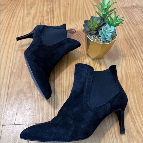 Pedro Garcia Engel Chelsea Suede Leather Heeled Booties Black EUR 39.5 US 9 - Picture 1 of 13